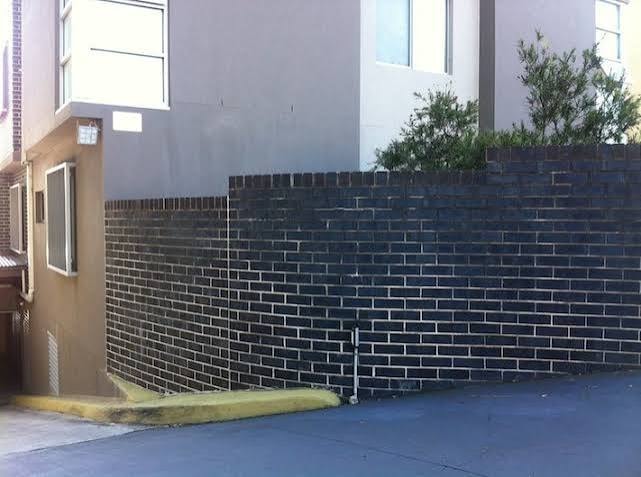 Brick wall before cleaning — moss and grime